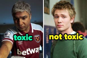 Meme contrasting two TV characters with the words "toxic" and "not toxic" to represent their personalities