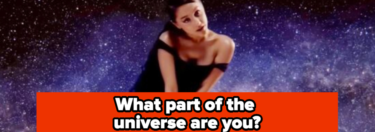 Woman sitting on an illustration of Earth with text "What part of the universe are you?"