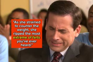 Michael Scott from The Office expressing disgust, with humorous text about an embarrassing situation