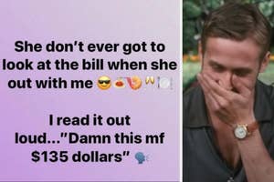Meme with two panels, one with text joke about bills during dates, the other showing Michael Scott from The Office laughing