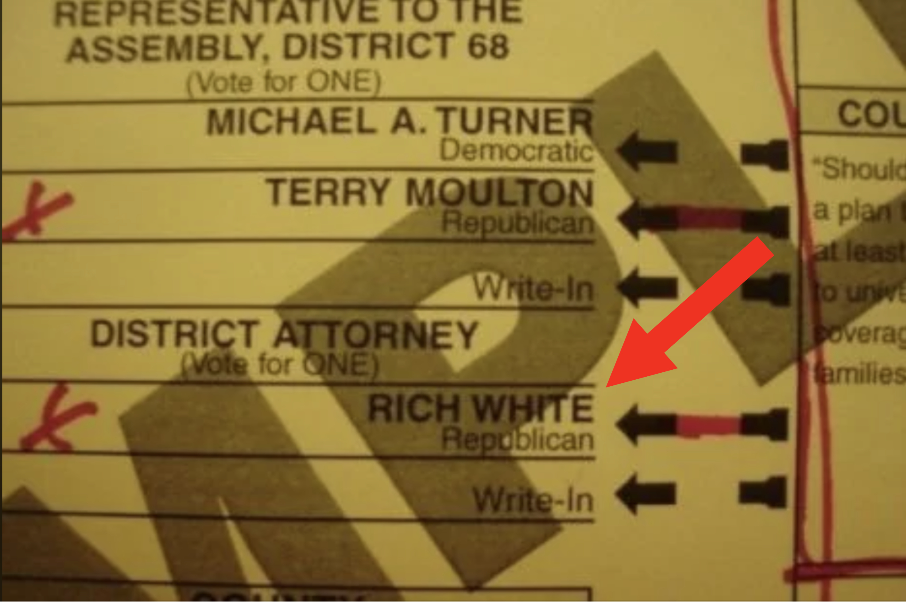 Ballot paper with arrows humorously misdirecting votes to wrong candidates