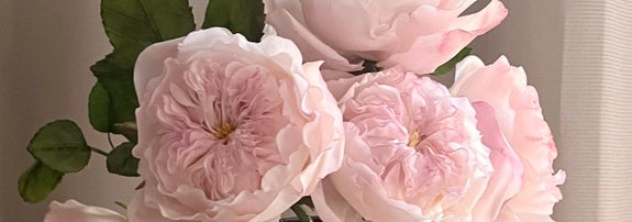 花瓶に生けられたピンクのバラの花。