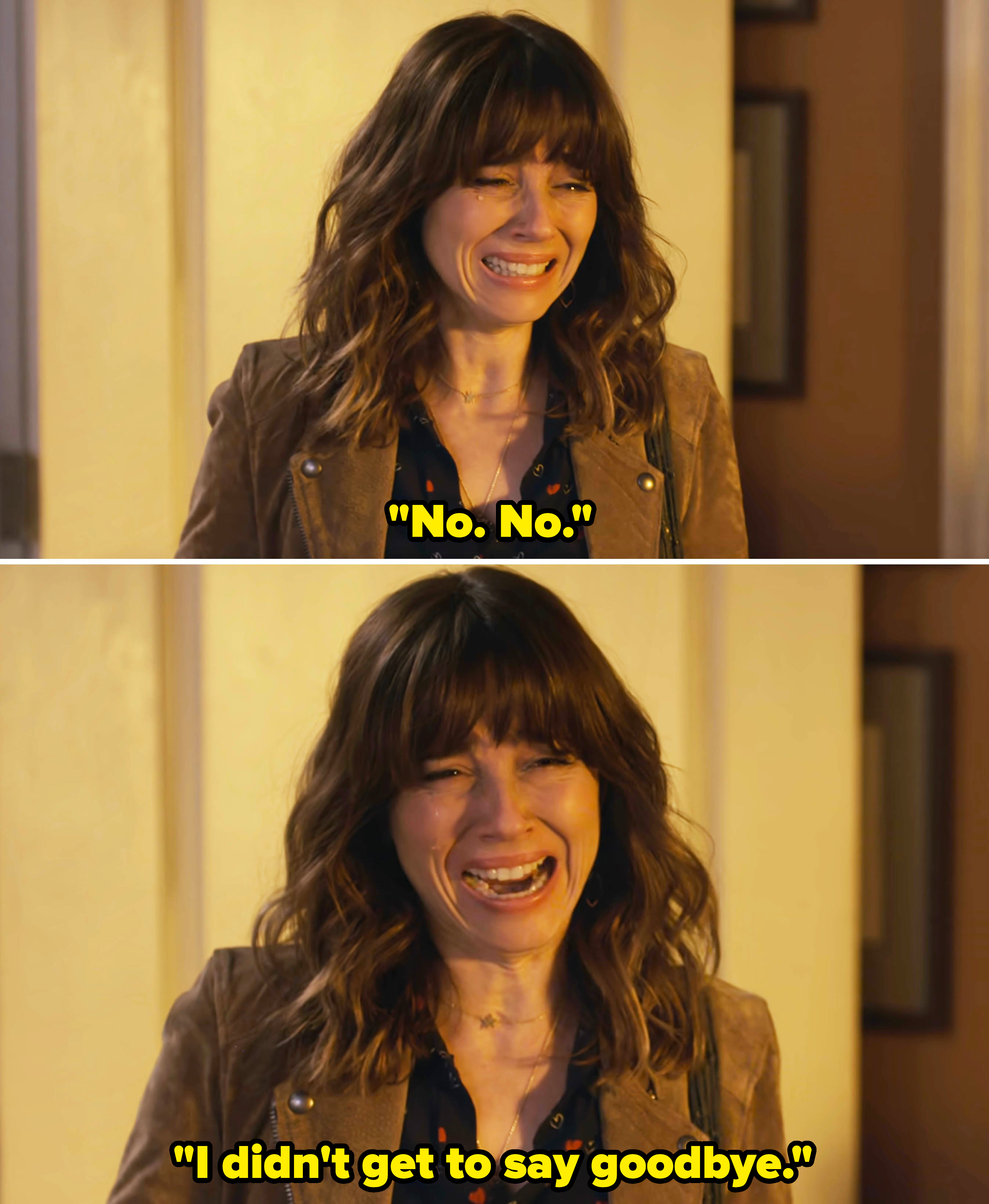 Judy crying and saying, "I didn't get to say goodbye"