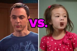 On the left, Sheldon from The Big Bang Theory, and on the right, Lily from Modern Family with versus typed in the middle