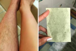 Two arms are shown side by side, one with hair, the other without, highlighting different hair removal results
