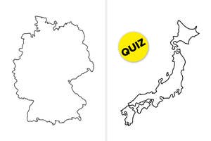 Outline of Germany on the left and Japan on the right with a "QUIZ" button in the middle