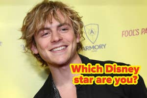 Smiling person with wavy hair in front of a branded backdrop, text asks "Which Disney star are you?"