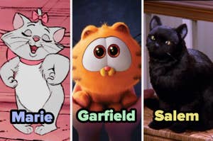 Marie, Garfield y Salem, personajes animados de gato, posando