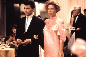 Jon Cryer and Molly Ringwald in prom attire in a scene from "Pretty in Pink"
