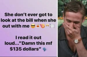 Meme with two panels, one with text joke about bills during dates, the other showing Michael Scott from The Office laughing