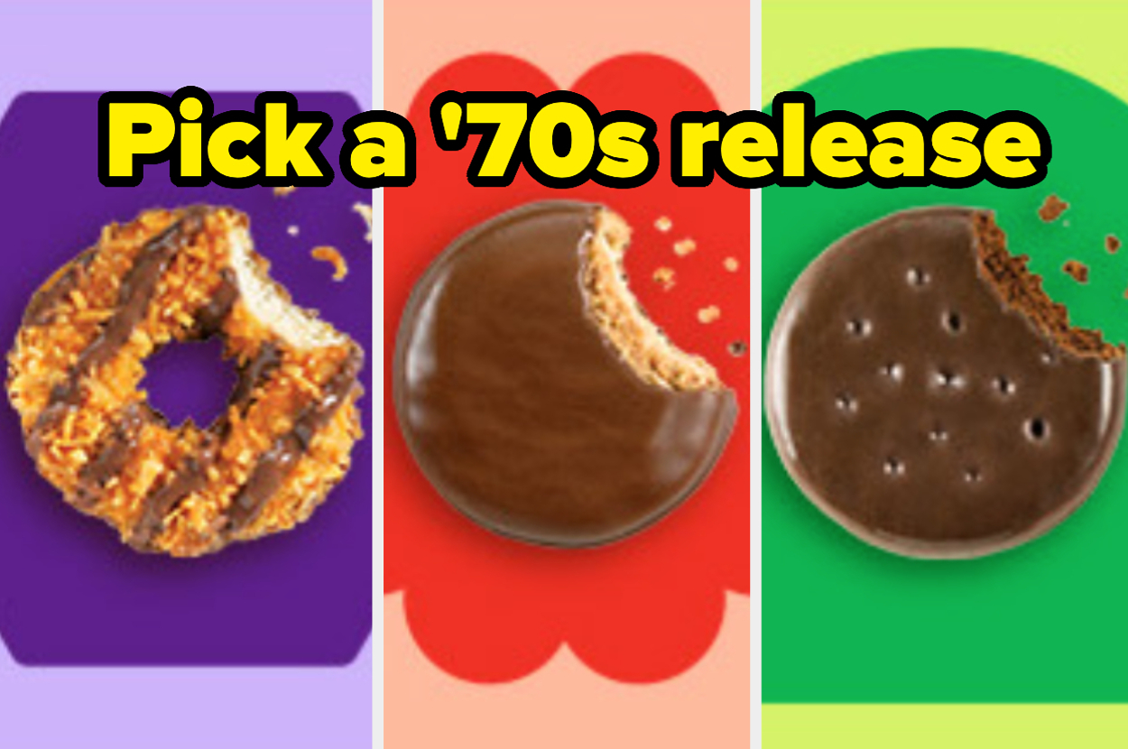 The image displays a promotional graphic with three different cookies, saying "pick a '70s release."