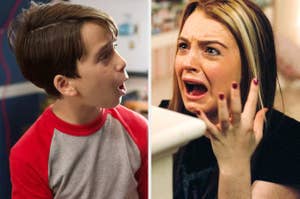 Zachary Gordon and Lindsay Lohan looking shocked in a side-by-side photo