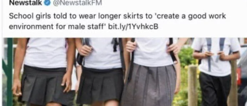 School girls in uniforms with a comment on dress codes and work environment for male staff