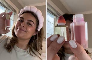 reviewer holding blush product
