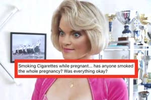 surprised woman with a post asking if it's ok to smoke cigarettes while pregnant