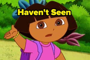 Dora from "Dora the Explorer" is shown gesturing with her right hand. The text above her reads "Haven't Seen."