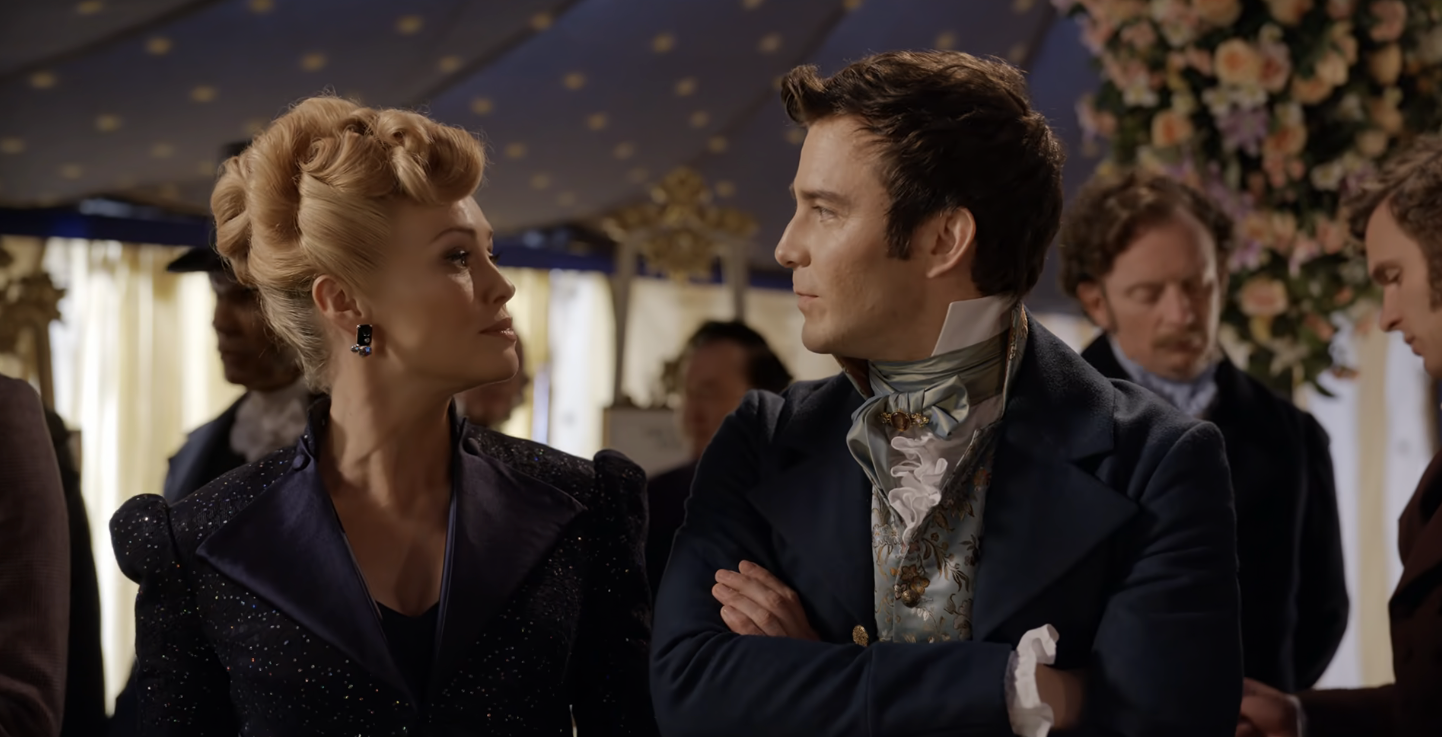 Hannah New and Luke Thompson as Lady Tilly Arnold and Benedict Bridgerton in Bridgerton
