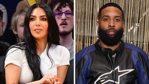 Kim Kardashian in a white top at an event; Odell Beckham Jr. in a sports jacket at a separate event