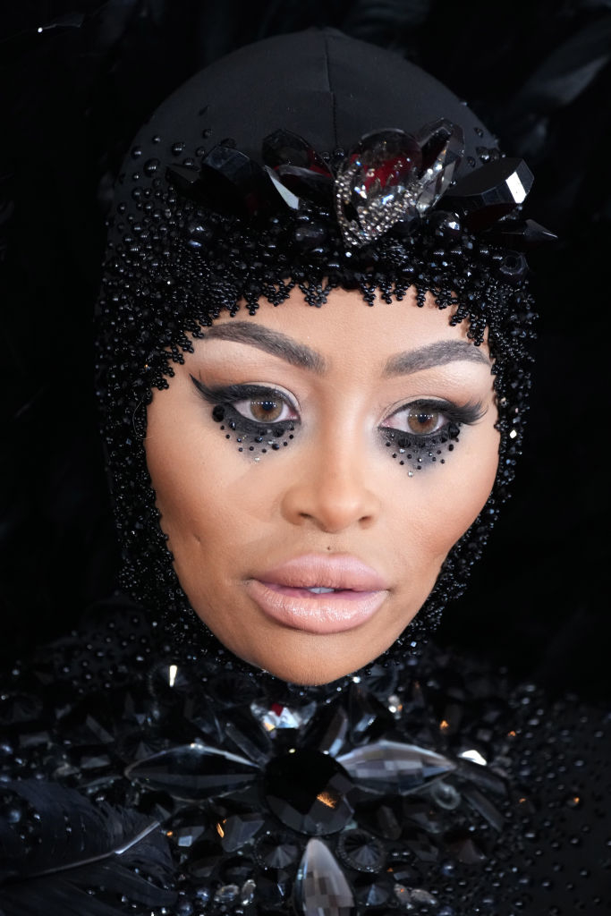 Close-up of Blac Chyna in a bejeweled headpiece and embellished attire