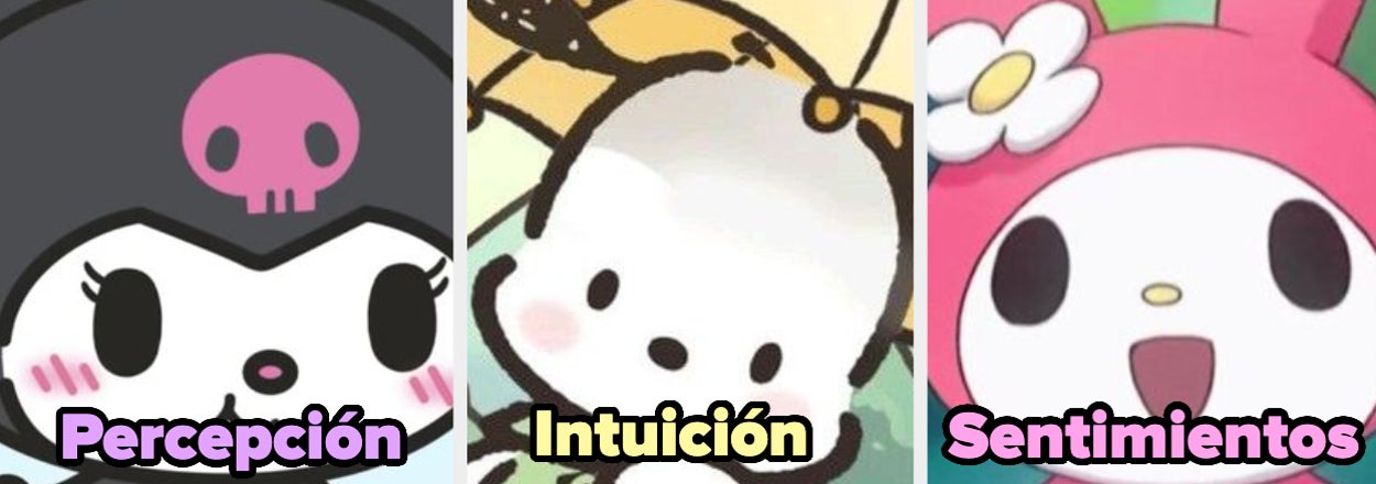 Imagen con tres personajes animados estilo kawaii con texto que dice Percepción, Intuición, Sentimientos