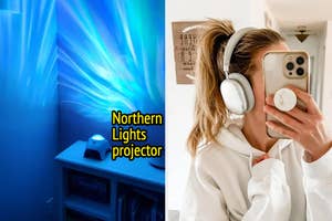 Northern Lights projector, person in headphones