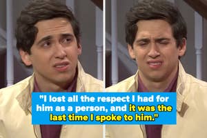 Marcello Hernandez with a pained expression in an SNL skit, captioned with a quote about losing respect for someone