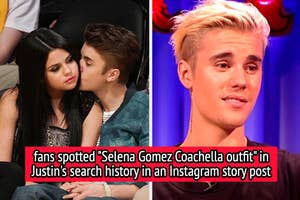 fans spotted "Selena Gomez Coachella outfit" in Justin Bieber's search history in an Instagram story post