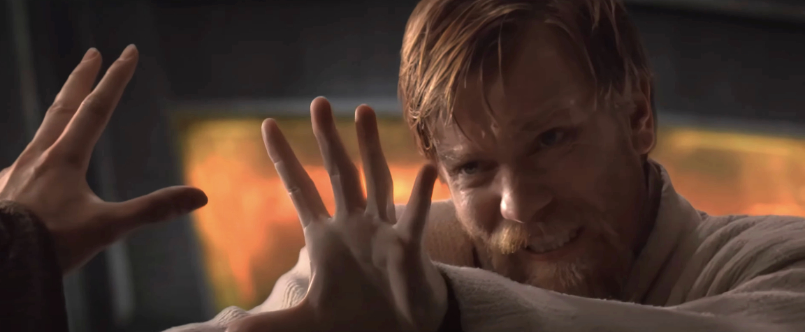 Obi-Wan Kenobi using the Force in a scene from Star Wars