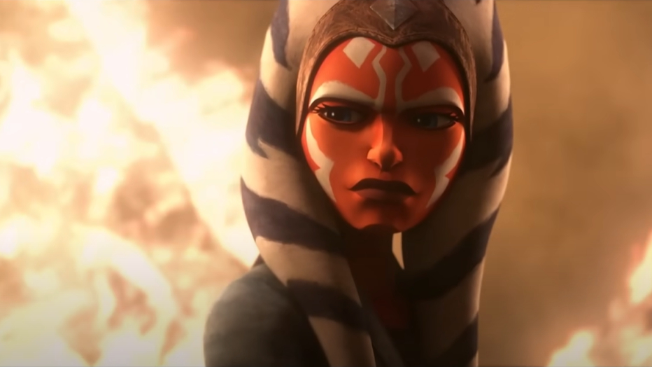 Ahsoka Tano from Star Wars animated series, with her iconic white and blue headpiece and facial markings