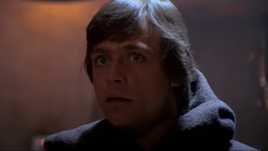 Luke Skywalker looks surprised in a scene from Star Wars