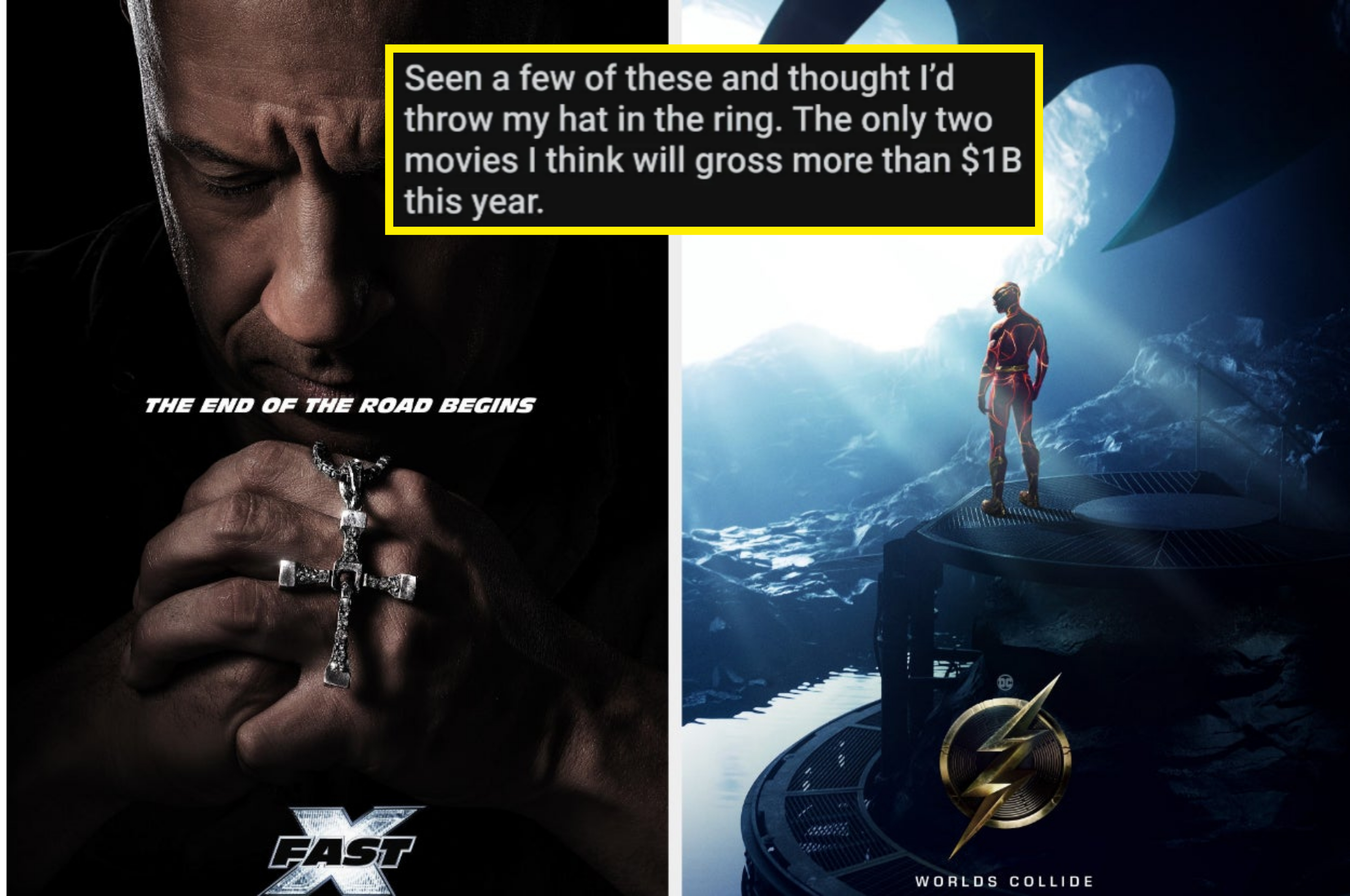 Side-by-side posters of &quot;Fast X&quot; and &quot;The Flash&quot;