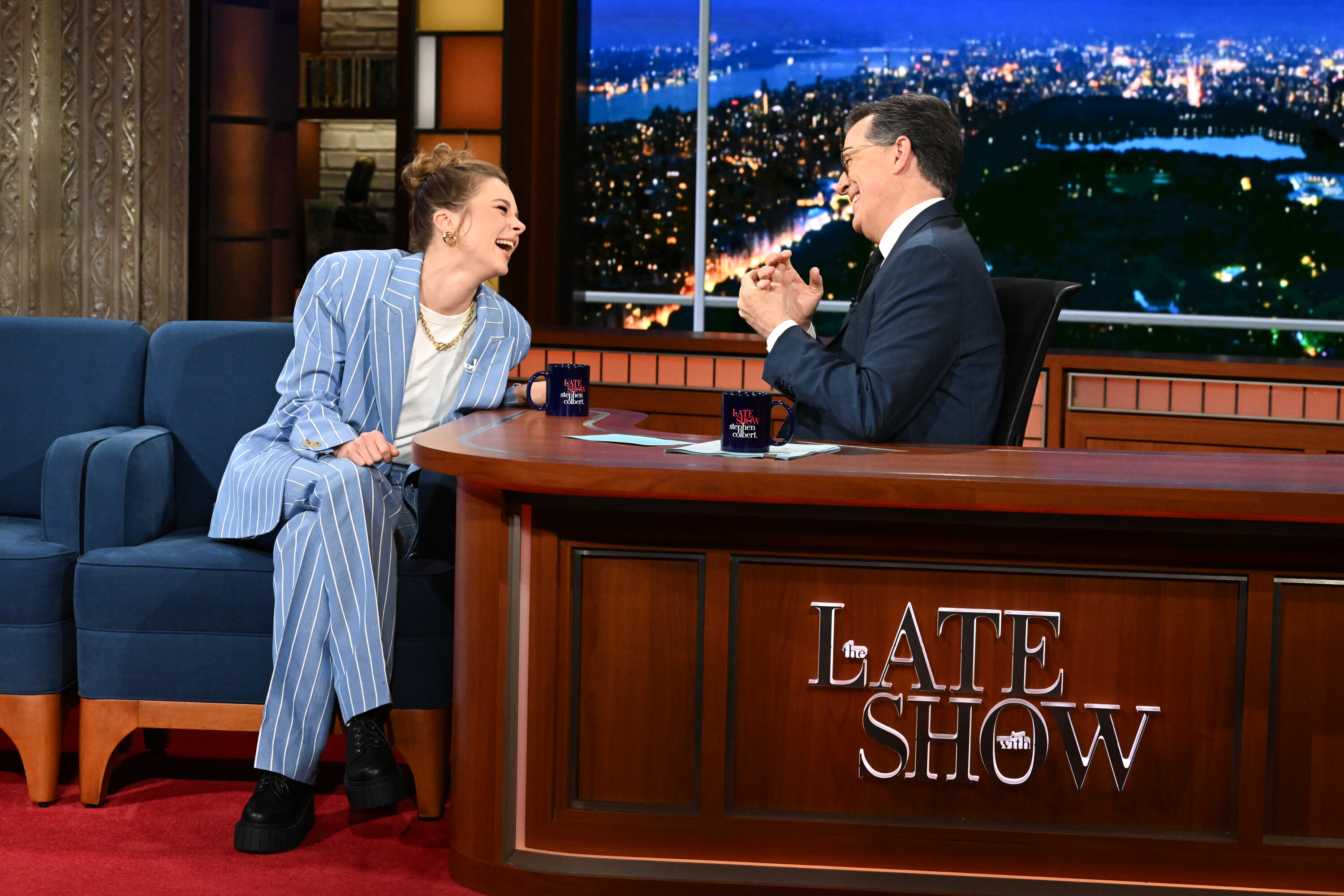 Claudia Jessie speaking to Stephen Colbert
