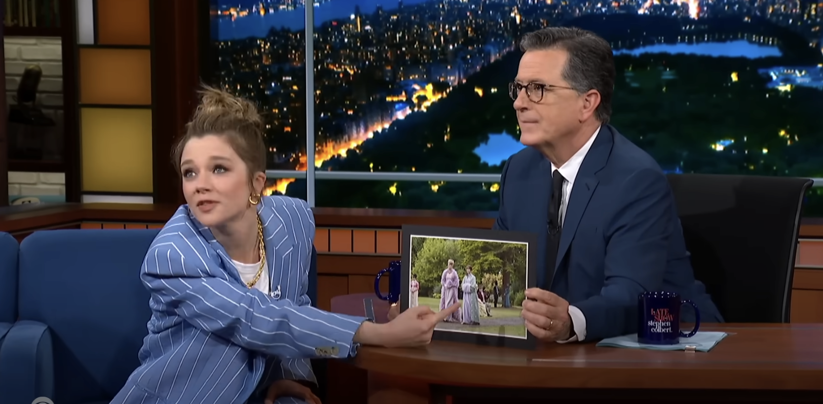 Claudia Jessie and Stephen Colbert on &quot;The Late Show&quot;