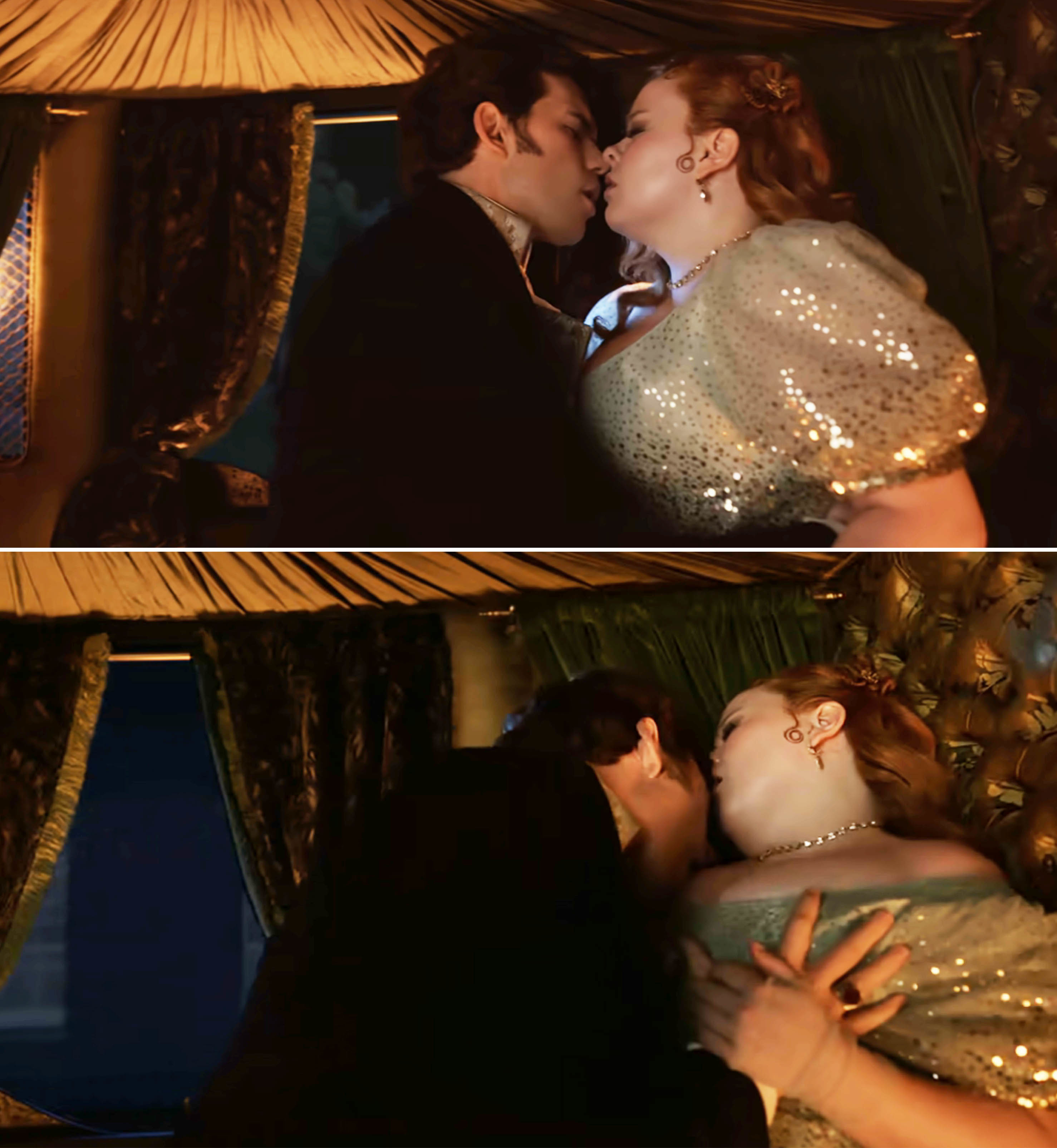 Luke Newton and Nicola Coughlan share a passionate kiss