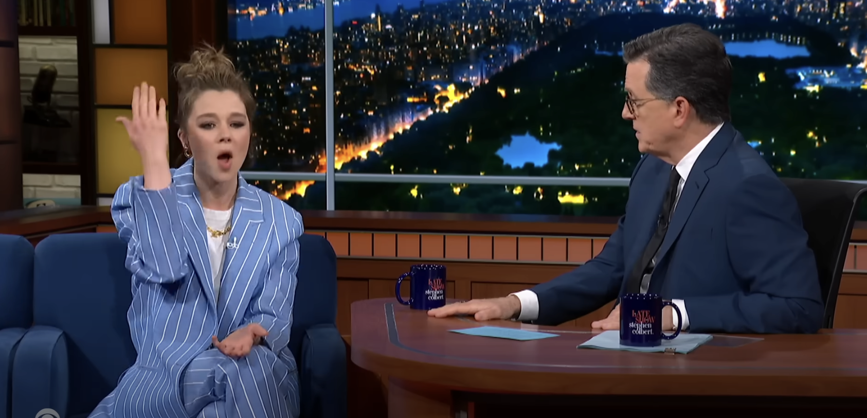 Closeup of Claudia Jessie and Stephen Colbert