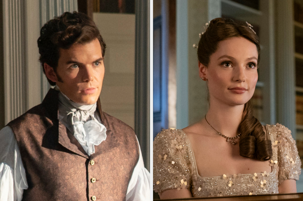 Luke Newton as Colin Bridgerton and Hannah Dodd as Francesca Bridgerton