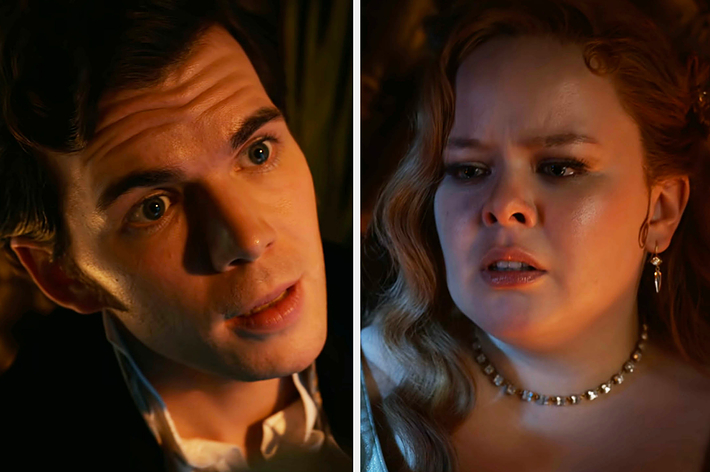 Colin and Penelope in the carriage scene in Bridgerton Season 3