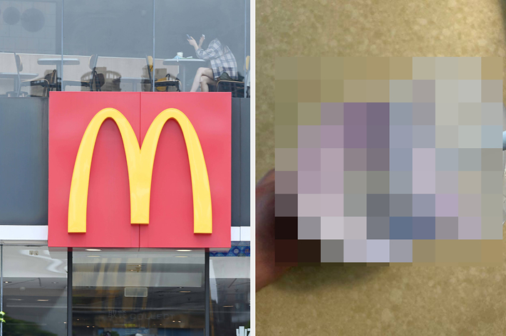 マクドナルドのロゴがある看板と、ぼかされたもう一つの画像が並んでいます。
