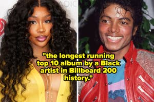 SZA and Michael Jackson are featured with the text: "the longest running top 10 album by a Black artist in Billboard 200 history."
