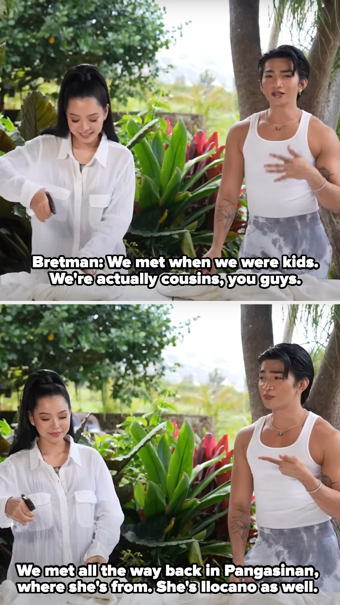 Bretman Rock and Bella Poarch chat outdoors. Bretman says, &quot;We met when we were kids. We're actually cousins, you guys. She's Ilocano as well.&quot;