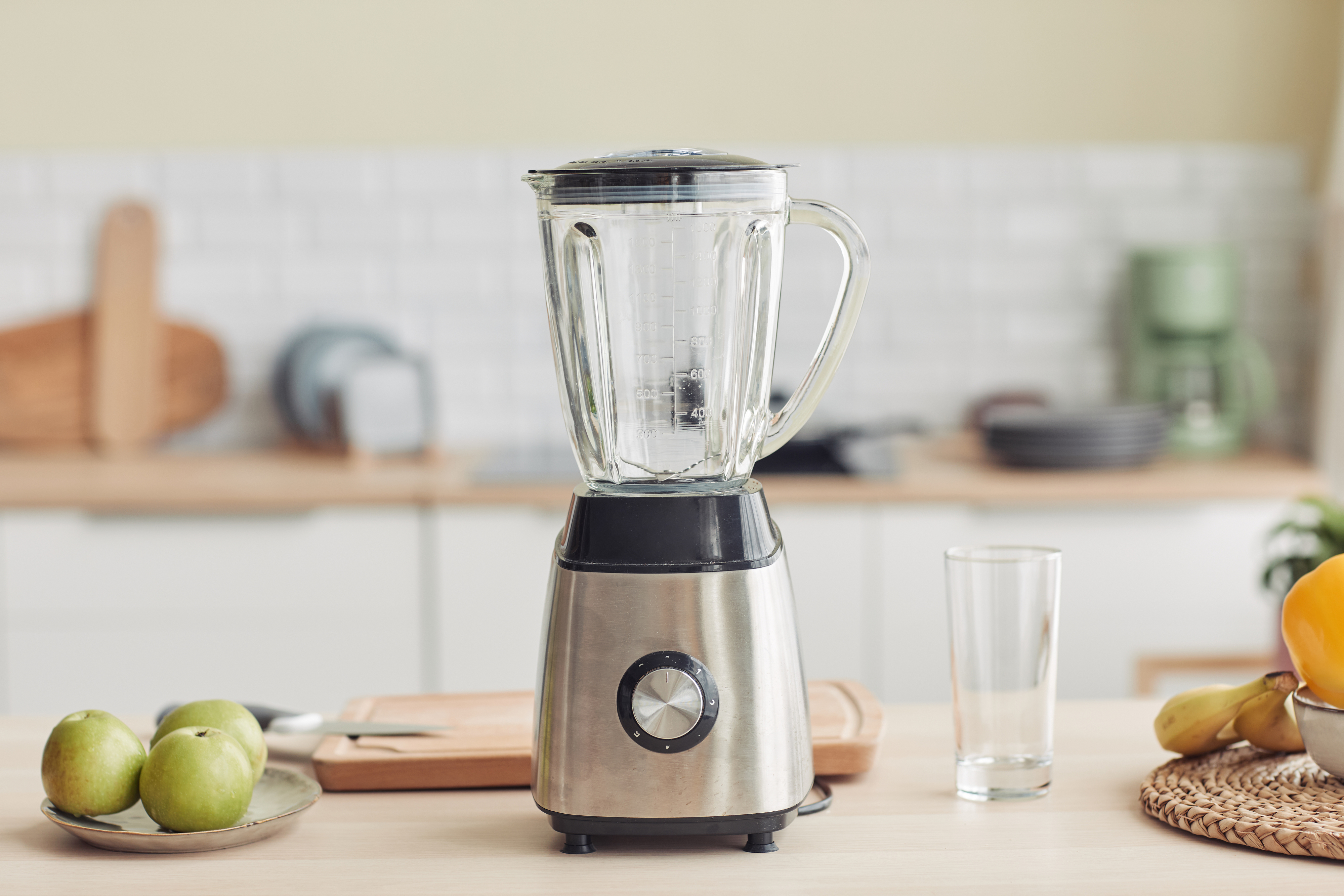 A modern blender on a kitchen counter