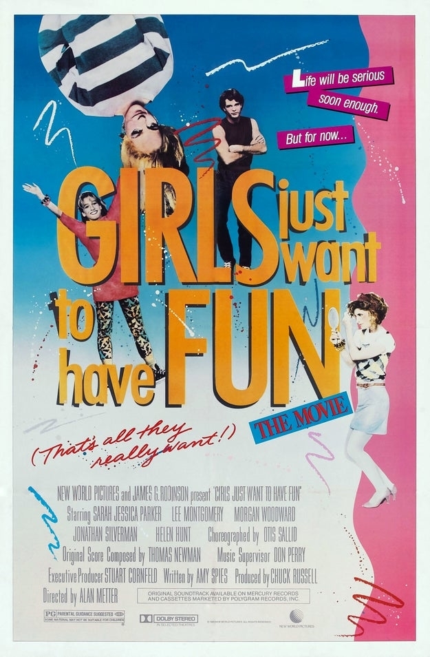 Poster for the movie &quot;Girls Just Want to Have Fun&quot; featuring Sarah Jessica Parker, Lee Montgomery, Morgan Woodward, and Shannen Doherty dancing
