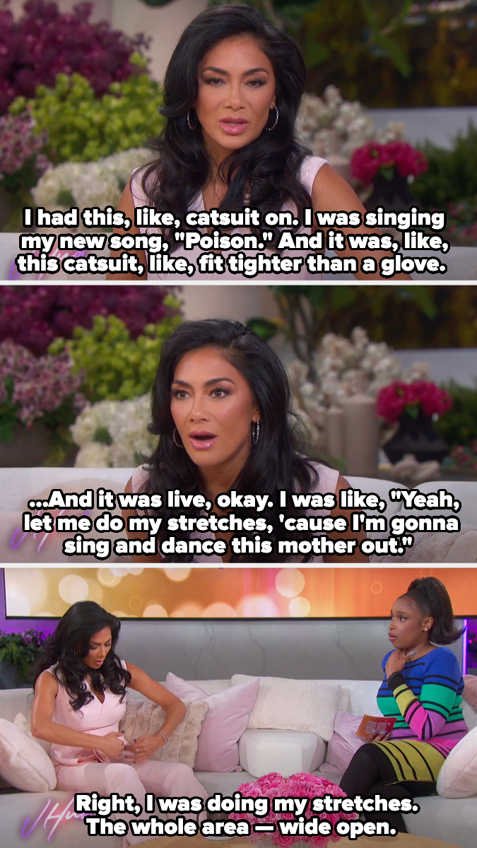Nicole Scherzinger discusses wearing a tight catsuit that split wide open when she stretched