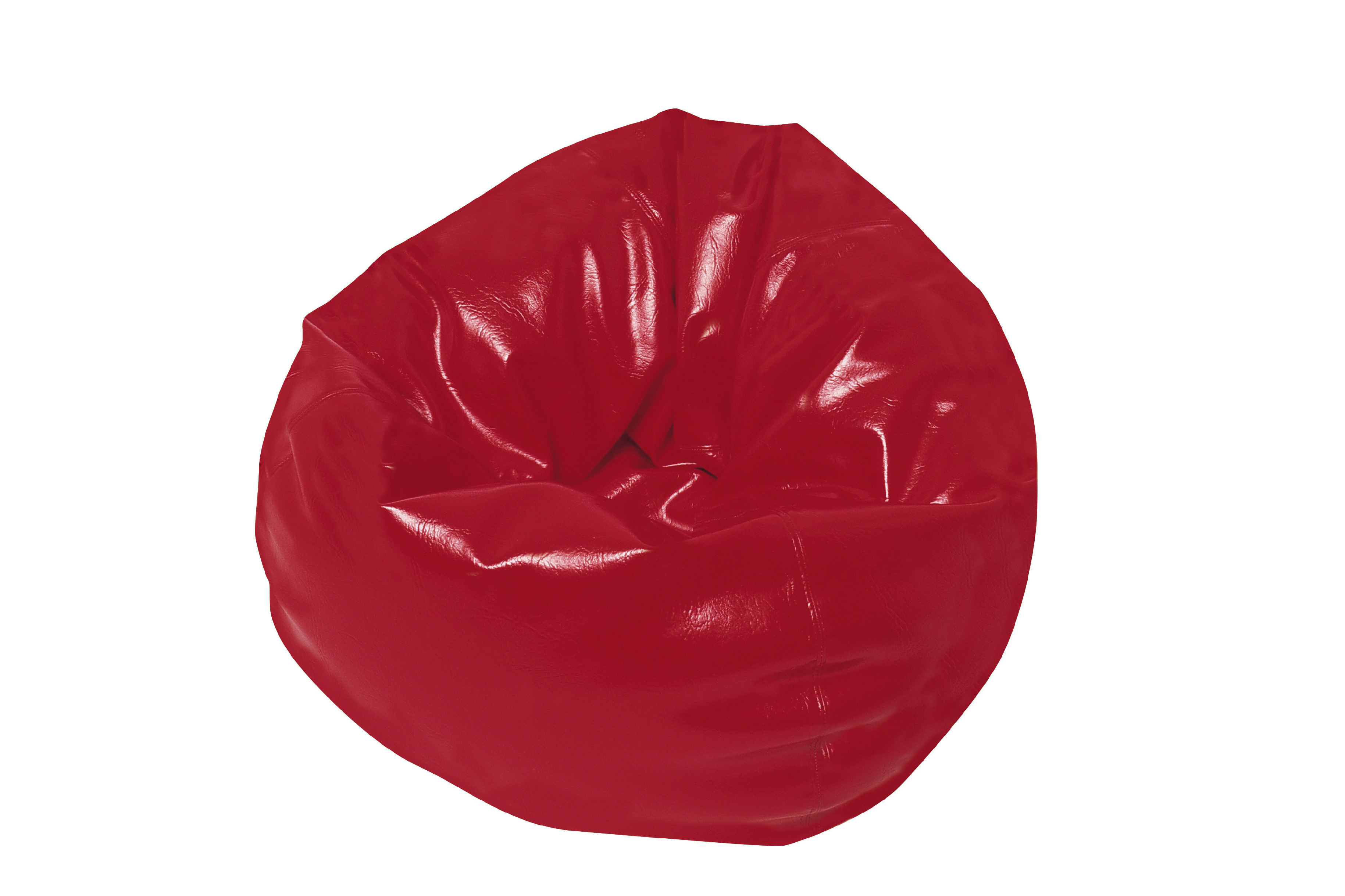 Red leather bean bag chair in a relaxed and slightly wrinkled position, typical of 1990s home decor