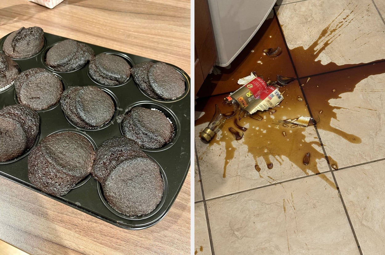 「これはチョコレートカップケーキではありません」と書かれた画像。カップケーキ型に入った黒っぽい焼き菓子が写っています。