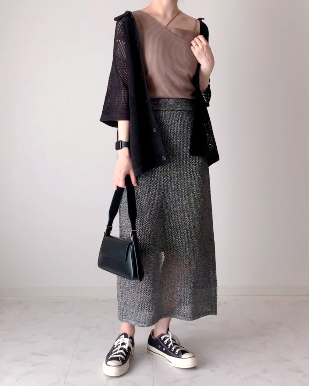 GU(ジーユー)のおすすめファッションアイテム「ウォッシャブルメッシュニットシャツ(5分袖)」のコーディネート