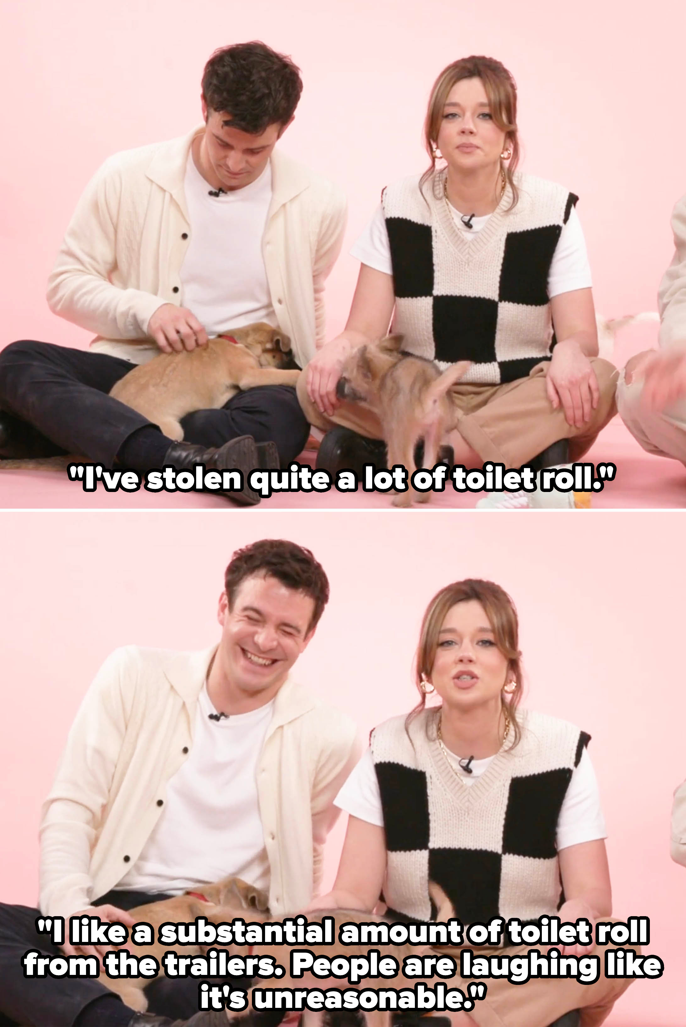 Claudia Jessie saying, "I've stolen quite a lot of toilet roll"