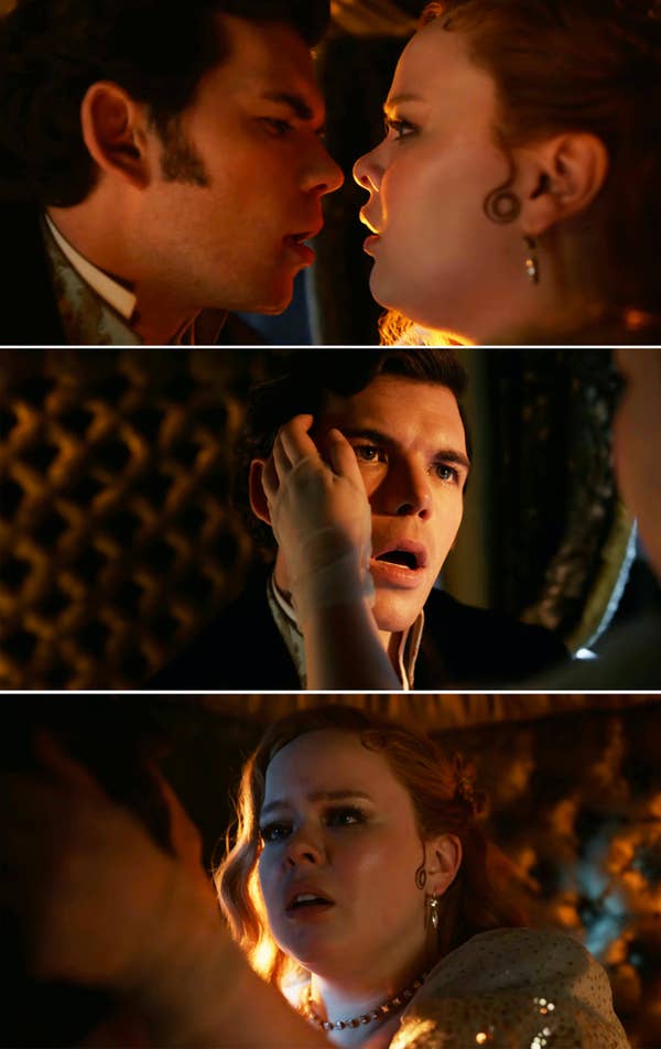 Penelope caressing Colin&#x27;s face inside a carriage