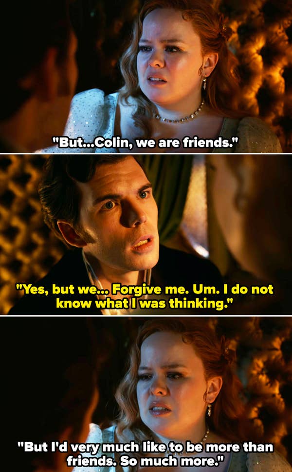 Penelope telling Colin that she wants to be more than friends
