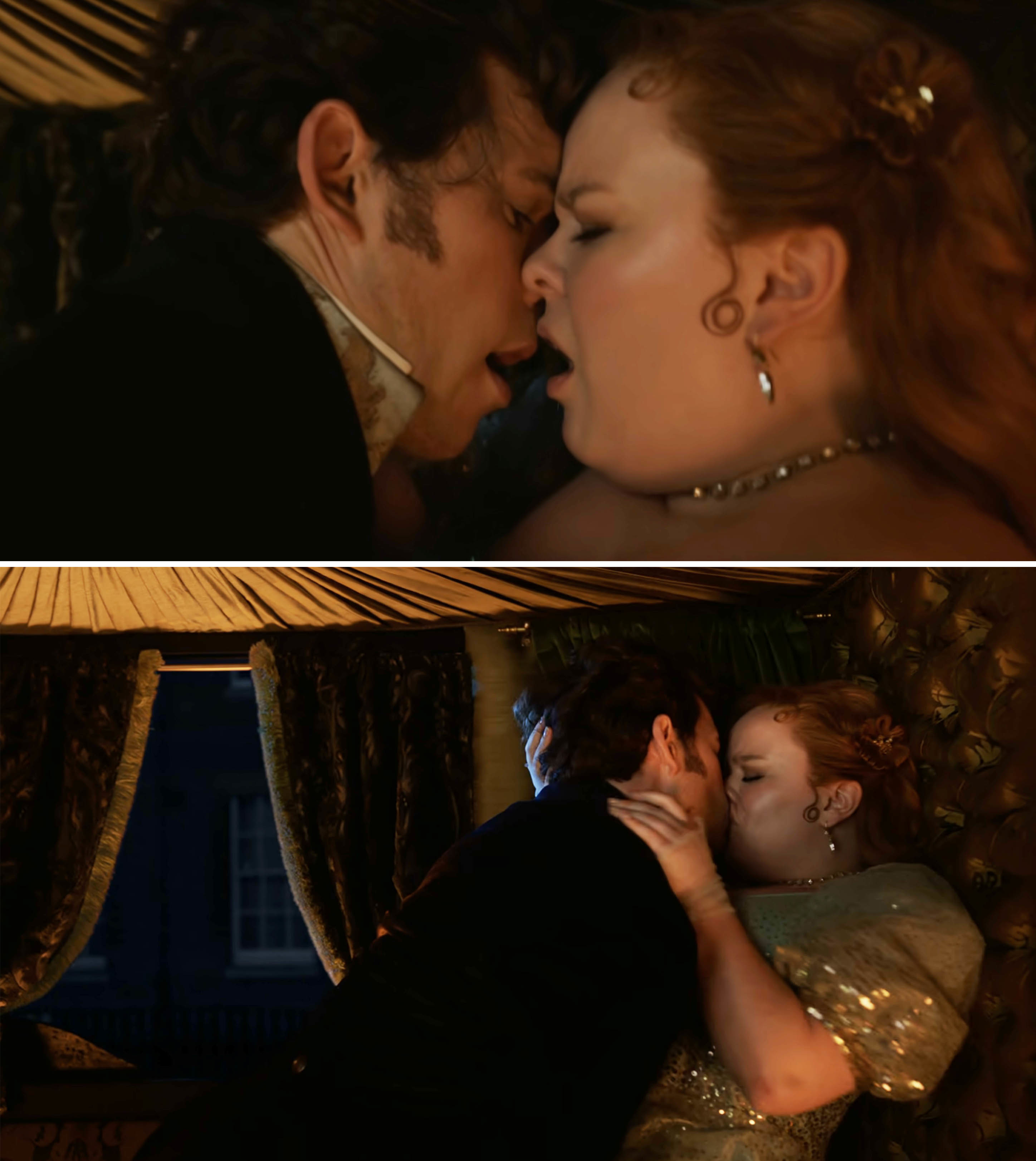 Two close-ups of Colin and Penelope kissing